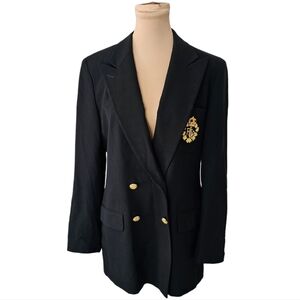 Lauren Ralph Lauren Black Double-Breasted Blazer with Gold Crest